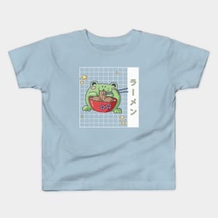Japanese Cottagecore Ramen Eating Frog Kawaii Kids T-Shirt
